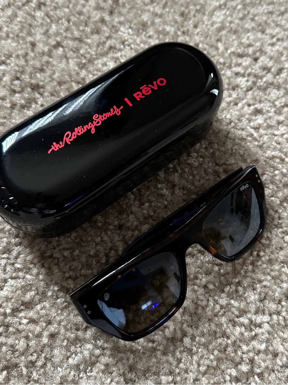 Revo x The Rolling Stones Happy Black Sunglasses with Red Logo Case